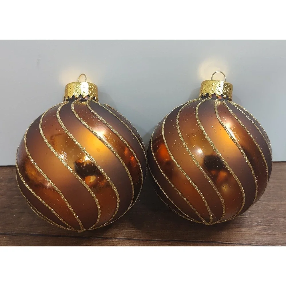 TARGET BRONZE Brown GLITTER GLASS FALL THANKSGIVING CHRISTMAS ORNAMENTS A16